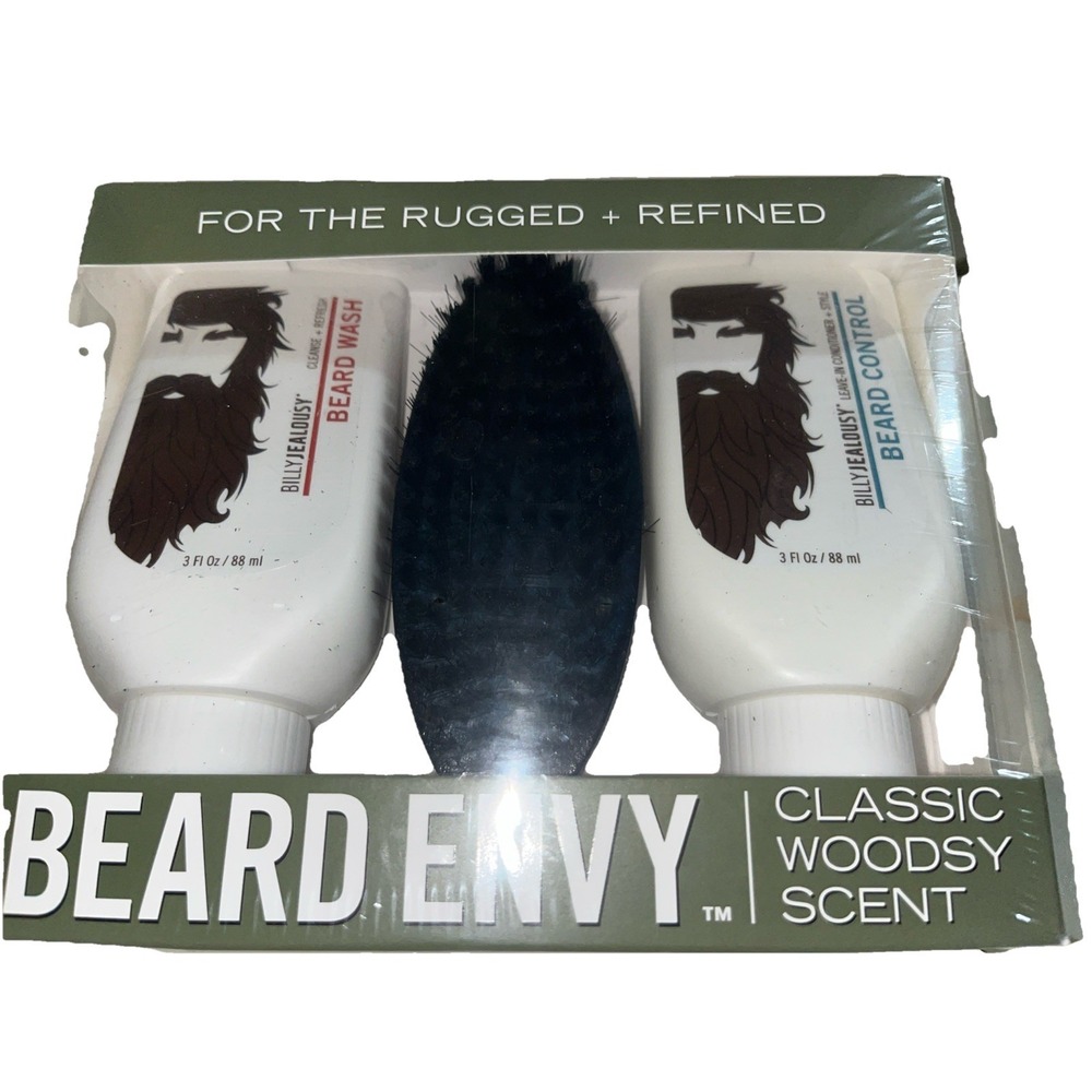 Billy Jealousy BJ0635 Beard Envy Kit Wash Control Brush New Classy Wood Scent